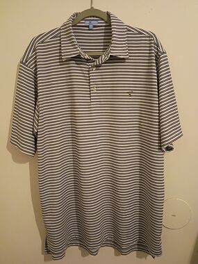 Genteal Men's Striped Polo Shirt - White with Purple Stripes Sz XL